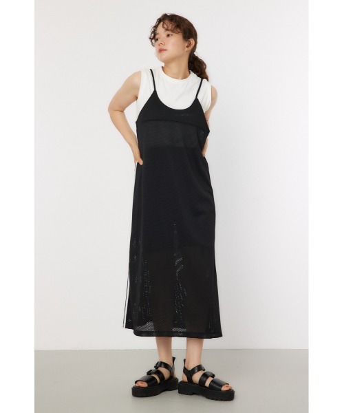 RODEO CROWNS WIDE BOWL(ロデオクラウンズワイドボウル)の「(限定カラー)メッシュ切り替えラインキャミワンピース(ワンピース・レディース・ブラック・FREE)」の2枚目の写真