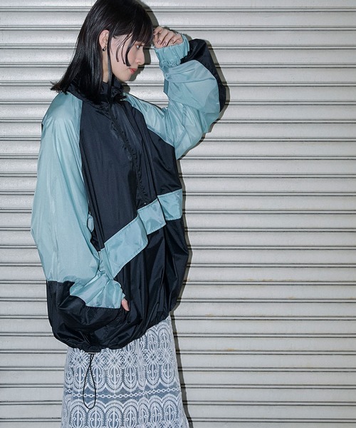 forksy.】シアーナイロンハーフジップ配色アノラックジャケット forksy