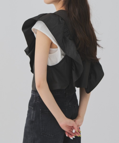 Solace(ソレイス)の「2wayフリルベストセットトップス(Tシャツ/カットソー・レディース・アイボリー/ブラック・FREE)」の10枚目の写真