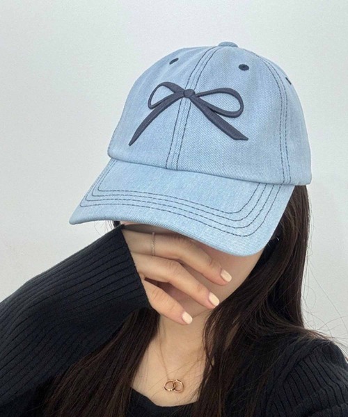 NANEA（ナネア）の「リボン刺繍キャップ（キャップ・レディース・ホワイト×ネイビー/ネイビー/ブラック×ホワイト/ピンク/ライトピンク/ブラック×ピンク/ホワイト×ピンク/ブルー/チャコールグレー・フリー）」の22枚目の写真