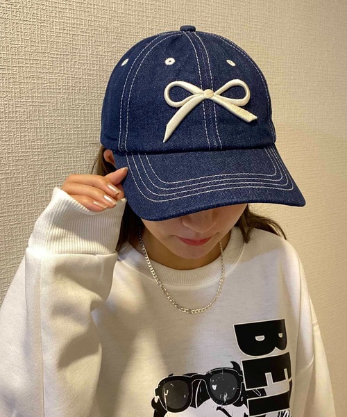 NANEA（ナネア）の「リボン刺繍キャップ（キャップ・レディース・ホワイト×ネイビー/ネイビー/ブラック×ホワイト/ピンク/ライトピンク/ブラック×ピンク/ホワイト×ピンク/ブルー/チャコールグレー・フリー）」の16枚目の写真