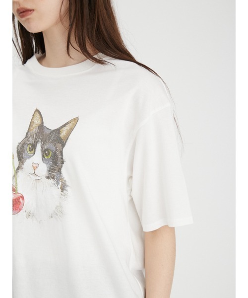 fur fur - furfur　上國料萌衣コラボ キャットチェリーTシャツ　ブルー　０ Amazon | [ファーファー] 上國料萌衣コラボ キャットチェリーT