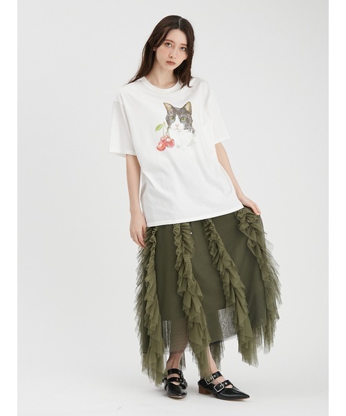 FURFUR（ファーファー）の「【上國料萌衣コラボ】キャットチェリーTシャツ（Tシャツ/カットソー・レディース・チャコールグレー/オフホワイト/ブルー・2/0）」の11枚目の写真