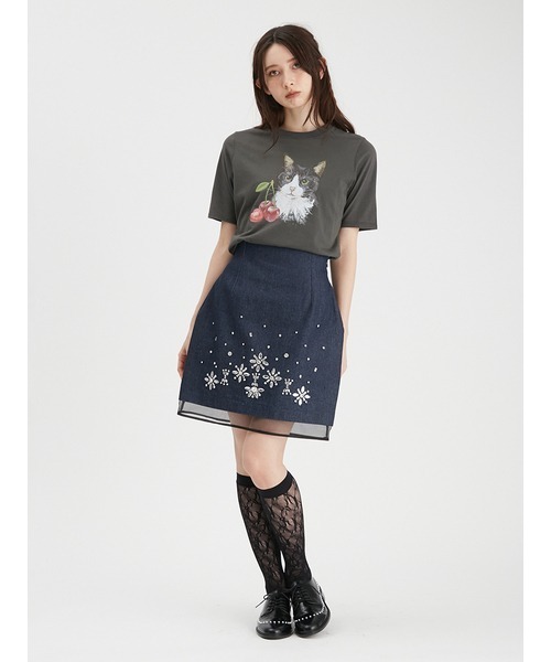 fur fur - furfur　上國料萌衣コラボ キャットチェリーTシャツ　ブルー　０ FURFUR（ファーファー）の「【上國料萌衣コラボ】キャット