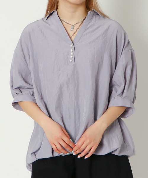 GORGE(ゴージ)の「《パールボタン×スキッパー》レディース ブラウス 抜け感 ゆったりシルエット 春夏秋(シャツ/ブラウス・レディース・オフホワイト/イエロー/ラベンダー/ピンク・F)」の3枚目の写真
