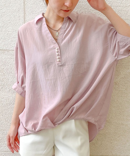GORGE(ゴージ)の「《パールボタン×スキッパー》レディース ブラウス 抜け感 ゆったりシルエット 春夏秋(シャツ/ブラウス・レディース・オフホワイト/イエロー/ラベンダー/ピンク・F)」の4枚目の写真