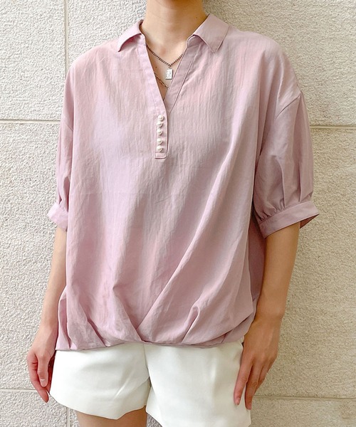 GORGE(ゴージ)の「《パールボタン×スキッパー》レディース ブラウス 抜け感 ゆったりシルエット 春夏秋(シャツ/ブラウス・レディース・オフホワイト/イエロー/ラベンダー/ピンク・F)」の12枚目の写真
