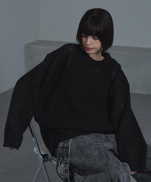 セール】【cussil/クシル】ローゲージメッシュモヘアタッチニット