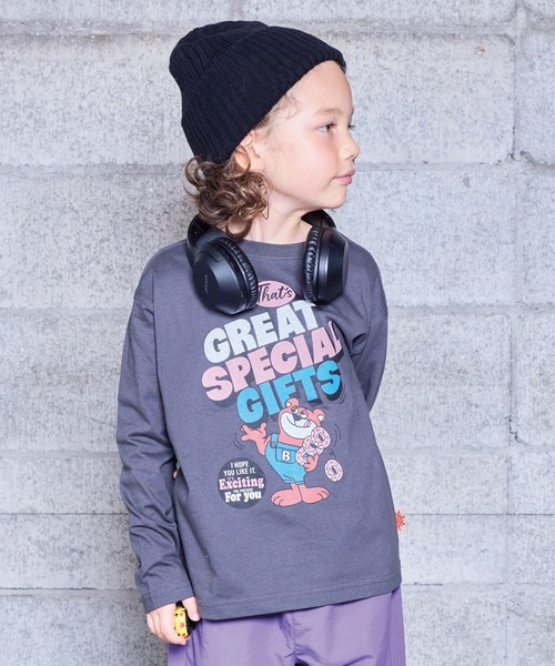 Life Support Products（ライフサポートプロダクツ）の「【防汚加工】プリントロンT（Tシャツ/カットソー・キッズ・ライトブラウン/グリーン/チャコール/オフホワイト/マスタード/ターコイズブルー・100/90/80/95/110/150/140/130/120）」の3枚目の写真