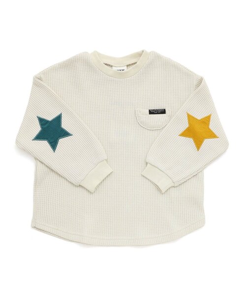 BREEZE（ブリーズ）の「【WEB限定】スターパッチワッフルロンT（Tシャツ/カットソー・キッズ・ブルー/ピンク/レインボー/キナリ/ネイビー/オレンジ・80/90/100/110/120/130/140）」の2枚目の写真