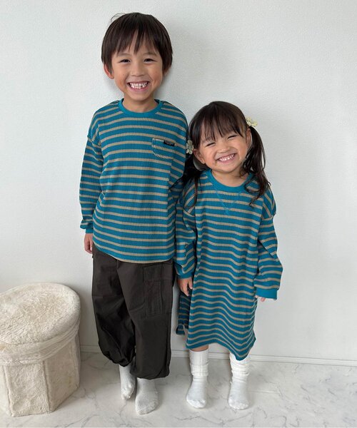 BREEZE（ブリーズ）の「【WEB限定】スターパッチワッフルロンT（Tシャツ/カットソー・キッズ・ブルー/ピンク/レインボー/キナリ/ネイビー/オレンジ・80/90/100/110/120/130/140）」の8枚目の写真