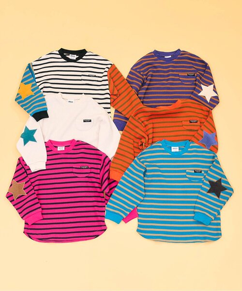 BREEZE（ブリーズ）の「【WEB限定】スターパッチワッフルロンT（Tシャツ/カットソー・キッズ・ブルー/ピンク/レインボー/キナリ/ネイビー/オレンジ・80/90/100/110/120/130/140）」の14枚目の写真
