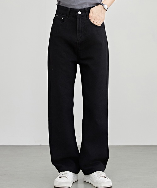 Lace Ladies(レースレディース)の「ハイウエスト ストレート セミワイド デニム パンツ(デニムパンツ・レディース・ブラック/ブルー・XS/S/M/L/XL)」の1枚目の写真