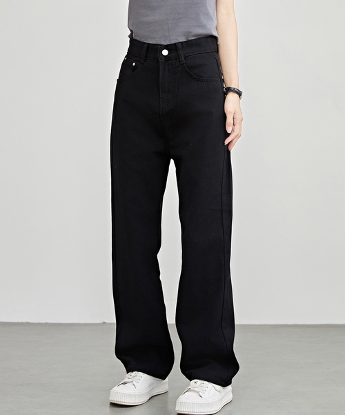 Lace Ladies(レースレディース)の「ハイウエスト ストレート セミワイド デニム パンツ(デニムパンツ・レディース・ブラック/ブルー・XS/S/M/L/XL)」の3枚目の写真