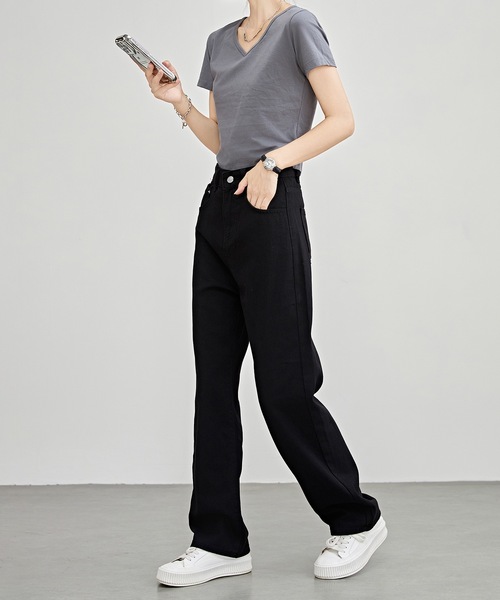 Lace Ladies(レースレディース)の「ハイウエスト ストレート セミワイド デニム パンツ(デニムパンツ・レディース・ブラック/ブルー・XS/S/M/L/XL)」の4枚目の写真