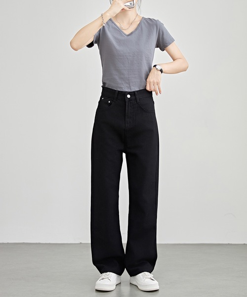 Lace Ladies(レースレディース)の「ハイウエスト ストレート セミワイド デニム パンツ(デニムパンツ・レディース・ブラック/ブルー・XS/S/M/L/XL)」の6枚目の写真