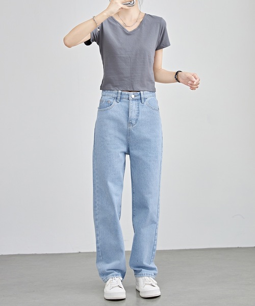 Lace Ladies(レースレディース)の「ハイウエスト ストレート セミワイド デニム パンツ(デニムパンツ・レディース・ブラック/ブルー・XS/S/M/L/XL)」の8枚目の写真