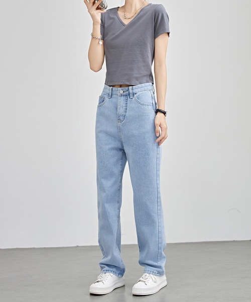 Lace Ladies(レースレディース)の「ハイウエスト ストレート セミワイド デニム パンツ(デニムパンツ・レディース・ブラック/ブルー・XS/S/M/L/XL)」の11枚目の写真