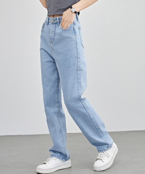 Lace Ladies(レースレディース)の「ハイウエスト ストレート セミワイド デニム パンツ(デニムパンツ・レディース・ブラック/ブルー・XS/S/M/L/XL)」の12枚目の写真