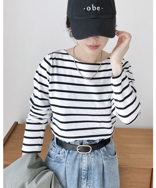 reca(レカ)の「ラウンドネックボーダー 長袖カットソー(Tシャツ/カットソー・レディース・ホワイト×ブラック/ブラック×ホワイト・M/L)」の2枚目の写真