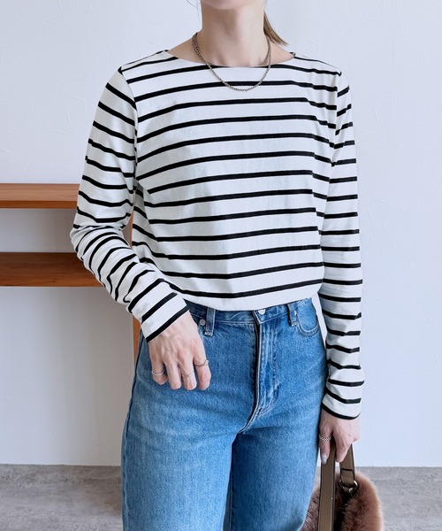 reca(レカ)の「ラウンドネックボーダー 長袖カットソー(Tシャツ/カットソー・レディース・ホワイト×ブラック/ブラック×ホワイト・M/L)」の6枚目の写真