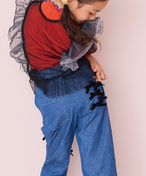 CALMIA（カルミア）の「リボンいっぱいデニムパンツ（デニムパンツ・キッズ・ライトブルー/ブラック・80/90/100/110/120/130/140/150）」の8枚目の写真