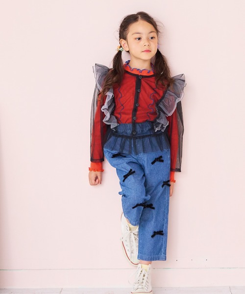 CALMIA（カルミア）の「リボンいっぱいデニムパンツ（デニムパンツ・キッズ・ライトブルー/ブラック・80/90/100/110/120/130/140/150）」の6枚目の写真