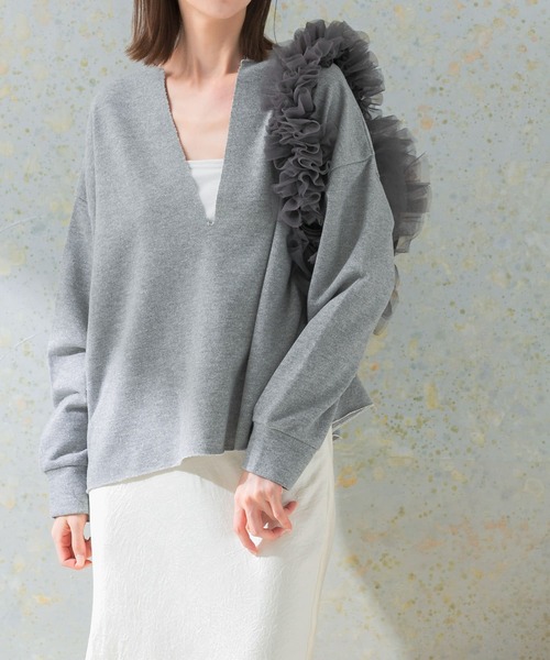 URBAN RESEARCH ROSSO WOMEN(アーバンリサーチ ロッソ)の「ラメVネックプルオーバー(Tシャツ/カットソー・レディース・グレー/オフホワイト・FREE)」の2枚目の写真