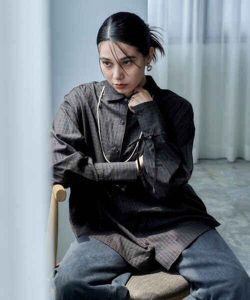 FREAK'S STORE（フリークスストア）の「袖リボン チェックシャツ（シャツ/ブラウス・レディース・ブラウン/グリーン・ﾌﾘ-）」の6枚目の写真