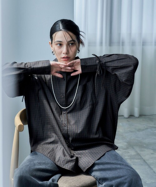 FREAK'S STORE（フリークスストア）の「袖リボン チェックシャツ（シャツ/ブラウス・レディース・ブラウン/グリーン・ﾌﾘ-）」の7枚目の写真