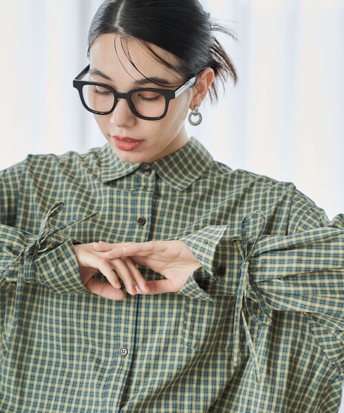 FREAK'S STORE（フリークスストア）の「袖リボン チェックシャツ（シャツ/ブラウス・レディース・ブラウン/グリーン・ﾌﾘ-）」の12枚目の写真