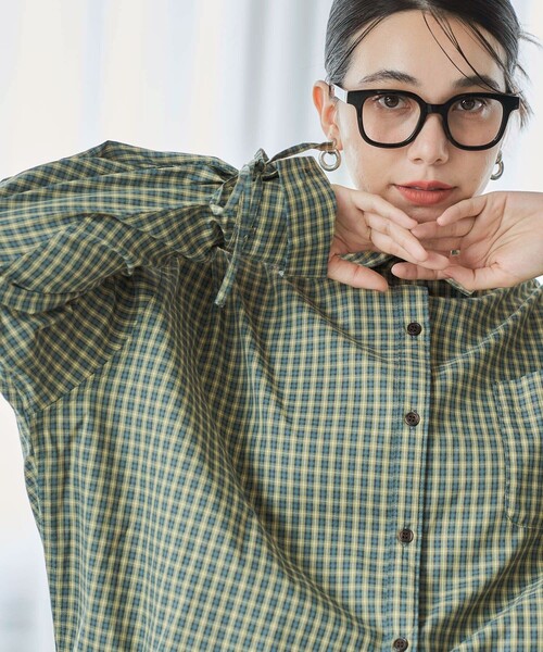 FREAK'S STORE（フリークスストア）の「袖リボン チェックシャツ（シャツ/ブラウス・レディース・ブラウン/グリーン・ﾌﾘ-）」の13枚目の写真