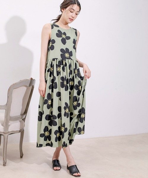 Jayro（ジャイロ）の「イラストフラワー柄ノースリーブワンピース　C38 830A（ワンピース・レディース・ブラック/グリーン・FREE）」の14枚目の写真