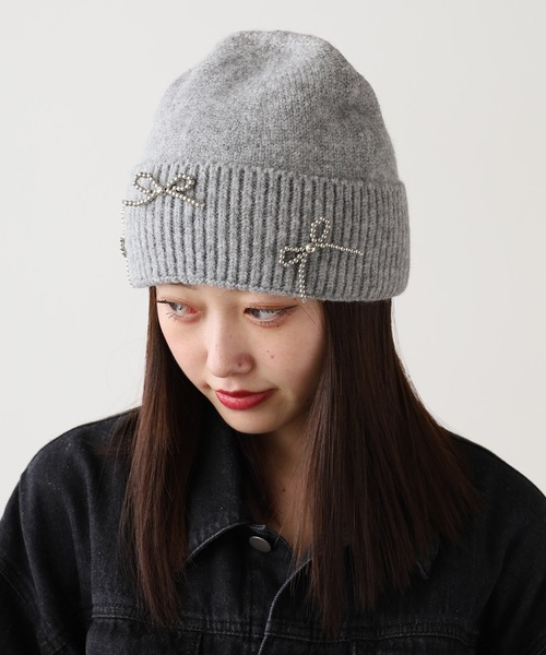 ROOPTOKYO（ループトウキョウ）の「ビーズリボンニットビーニー（ニットキャップ/ビーニー・レディース・アイボリー/ブラック/グレー・FREE）」の3枚目の写真