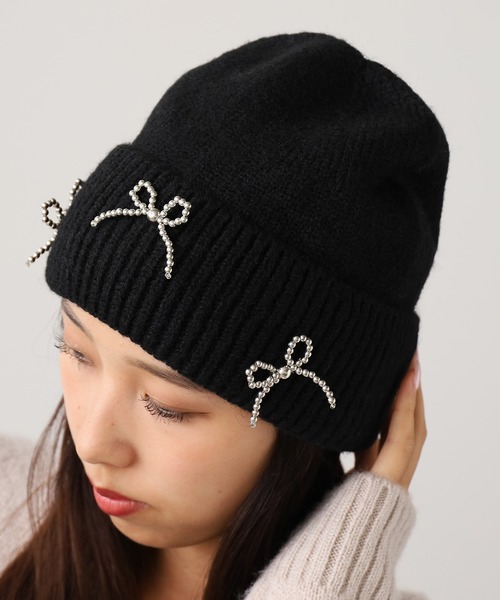 セール】ビーズリボンニットビーニー（ニットキャップ/ビーニー