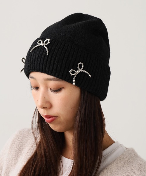 セール】ビーズリボンニットビーニー（ニットキャップ/ビーニー