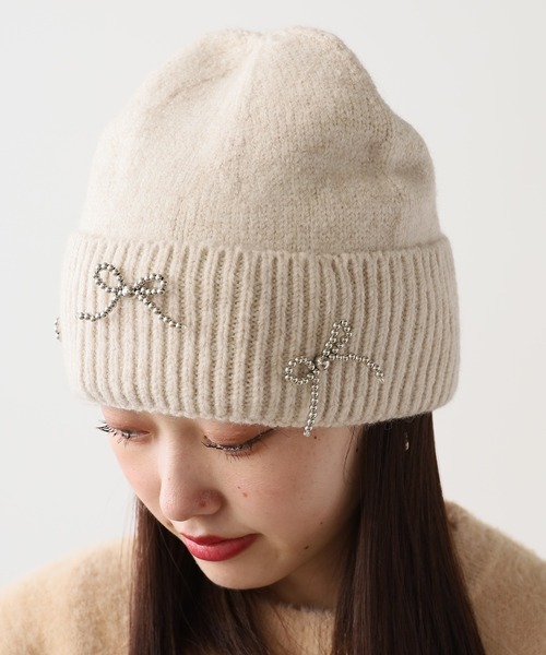 セール】ビーズリボンニットビーニー（ニットキャップ/ビーニー