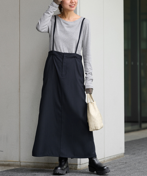 ジャーナルスタンダードレリューム ピンストライプサスペンダースカート JOURNAL STANDARD relume（ジャーナルスタンダード レリューム