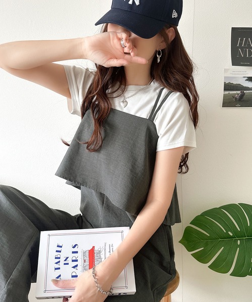 classicalelf（クラシカルエルフ）の「毎日のコーディネートに華を添える。リネンライクフリルビスチェサロペット（サロペット/オーバーオール・レディース・チャコール/ベージュ/ブラック・X-LARGE/LARGE/MEDIUM/SMALL）」の20枚目の写真