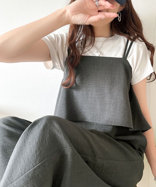 classicalelf（クラシカルエルフ）の「毎日のコーディネートに華を添える。リネンライクフリルビスチェサロペット（サロペット/オーバーオール・レディース・チャコール/ベージュ/ブラック・X-LARGE/LARGE/MEDIUM/SMALL）」の16枚目の写真