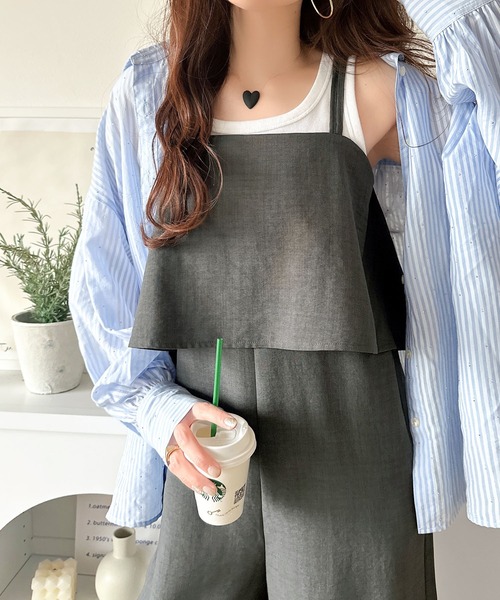 classicalelf（クラシカルエルフ）の「毎日のコーディネートに華を添える。リネンライクフリルビスチェサロペット（サロペット/オーバーオール・レディース・チャコール/ベージュ/ブラック・X-LARGE/LARGE/MEDIUM/SMALL）」の21枚目の写真