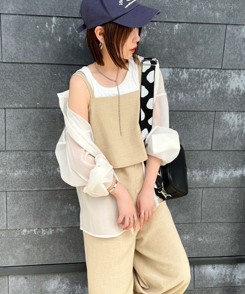 classicalelf（クラシカルエルフ）の「毎日のコーディネートに華を添える。リネンライクフリルビスチェサロペット（サロペット/オーバーオール・レディース・チャコール/ベージュ/ブラック・X-LARGE/LARGE/MEDIUM/SMALL）」の15枚目の写真