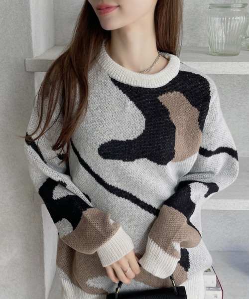 Ada.（エイダ）の「カシミヤタッチ ジャガード マーブル柄 ニット 迷彩