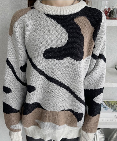Ada.(エイダ)の「カシミヤタッチ ジャガード マーブル柄 ニット 迷彩柄 ダイダイ柄(ニット/セーター・レディース・ブラウン/グレー/オフホワイト・FREE)」の11枚目の写真