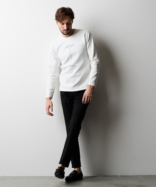 HIDEAWAYS NICOLE（ハイダウェイニコル）の「ストレッチポンチロゴプリント長袖Tシャツ（Tシャツ/カットソー・メンズ・オフホワイト/ブラック・MEDIUM/LARGE/X-LARGE）」の4枚目の写真