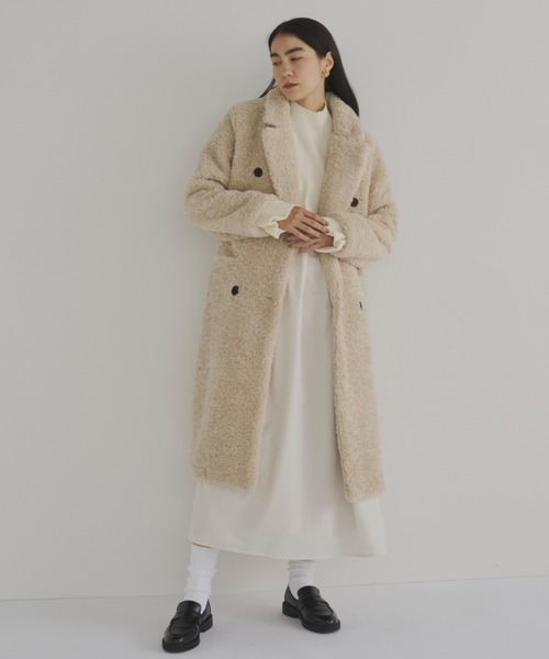 Libra Cue（リブラ キュー）の「ボアチェスターロングコート（チェスターコート・レディース・ベージュ・FREE）」の7枚目の写真
