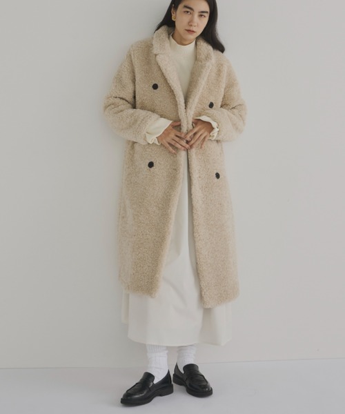 Libra Cue（リブラ キュー）の「ボアチェスターロングコート（チェスターコート・レディース・ベージュ・FREE）」の5枚目の写真