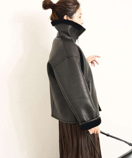 JOURNAL STANDARD(ジャーナルスタンダード)の「フェイクレザーボアブルゾン(ライダースジャケット・レディース・ブラウン/ブラック・FREE)」の12枚目の写真