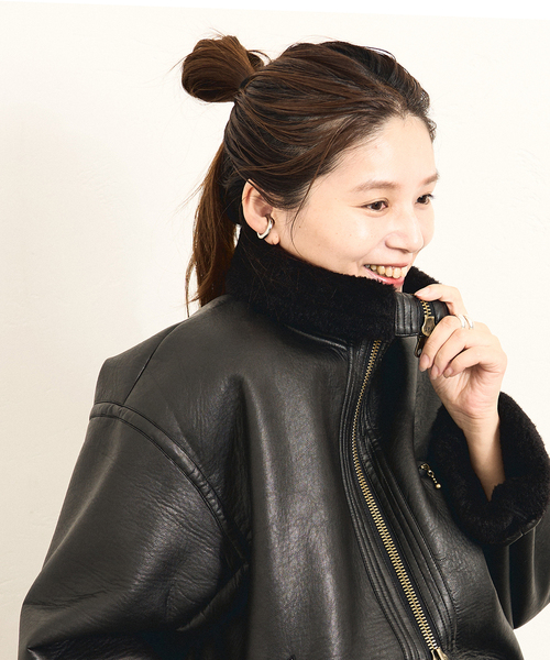 JOURNAL STANDARD(ジャーナルスタンダード)の「フェイクレザーボアブルゾン(ライダースジャケット・レディース・ブラウン/ブラック・FREE)」の14枚目の写真