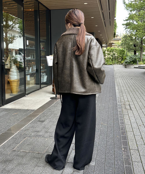 JOURNAL STANDARD(ジャーナルスタンダード)の「フェイクレザーボアブルゾン(ライダースジャケット・レディース・ブラウン/ブラック・FREE)」の17枚目の写真